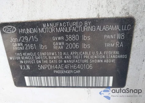 2015 Hyundai Elantra Se from USA, damaged, VIN 5NPDH4AE4FH640106
